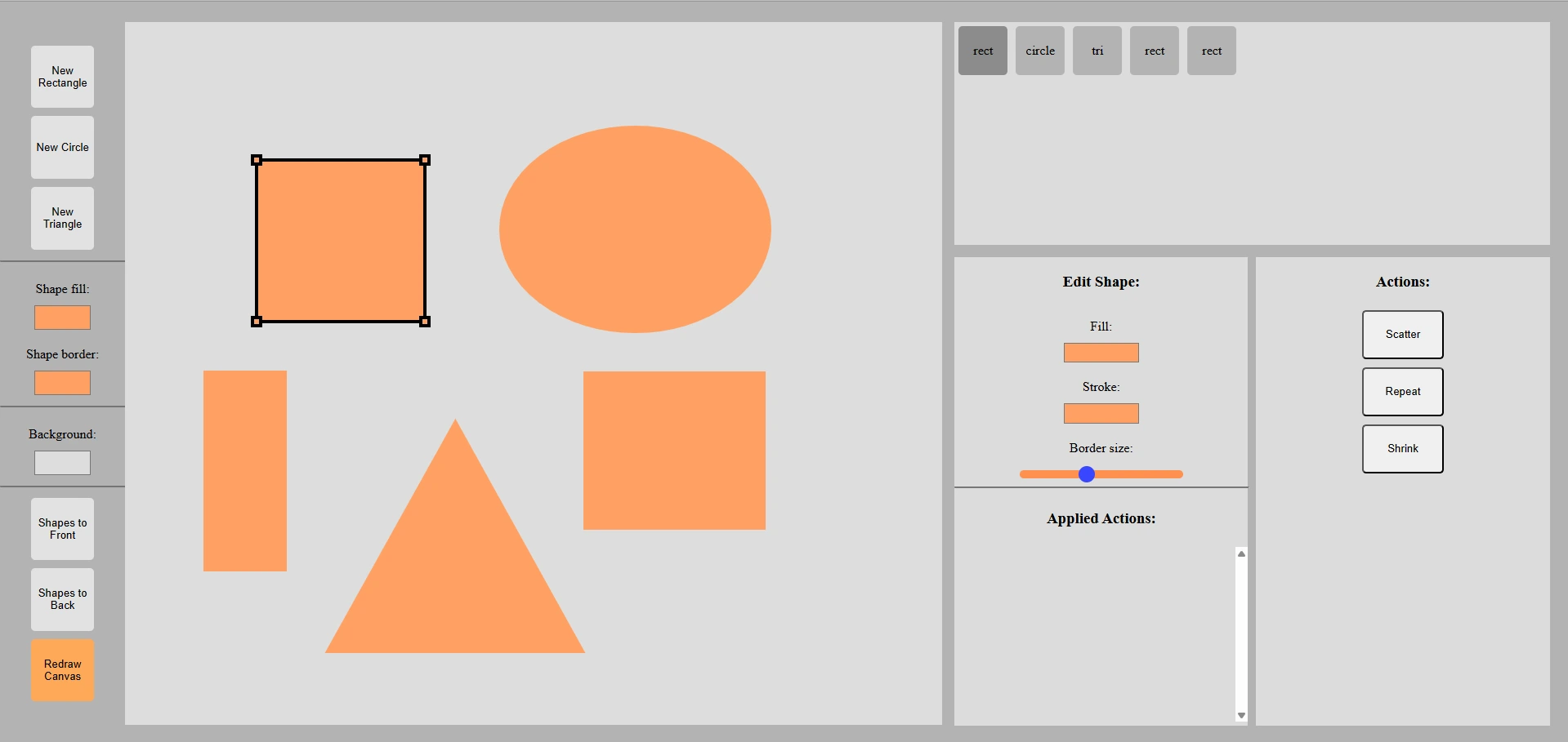 A screenshot of the Generart user interface with some orange shapes drawn on the canvas